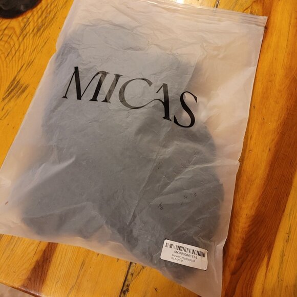 Micas Women's Size Medium Black Open Knit Mini Dress Ruffle Hem NWT Cami Style - Picture 3 of 6